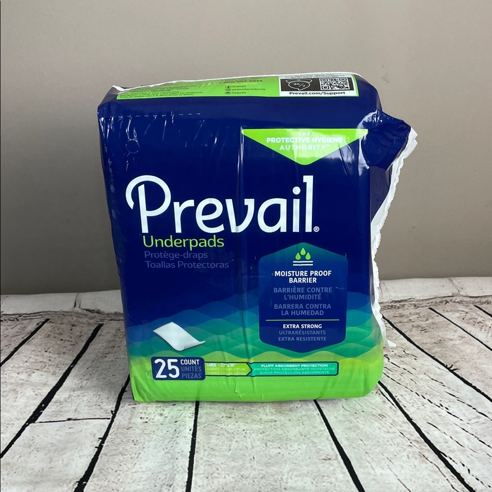 Prevail Underpads Moisture Proof Barrier Large 23x36 Fluff Absorbent 25 Count